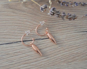 Rose Gold Spike charm earrings, Rose Gold dangling drop earrings, Rose Gold Stud Earrings, Bohemian Rose Gold Bridesmaid Earrings