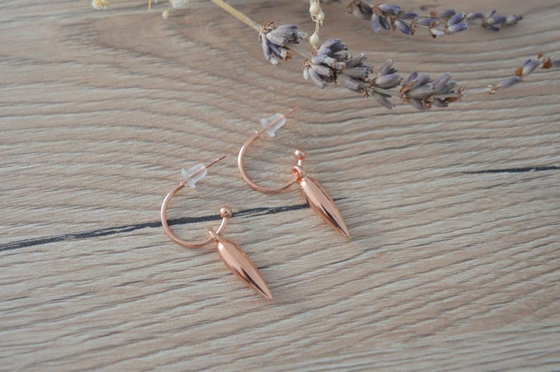 Rose Gold Spike charm earrings, Rose Gold dangling drop earrings, Rose Gold Stud Earrings, Bohemian Rose Gold Bridesmaid Earrings image 1