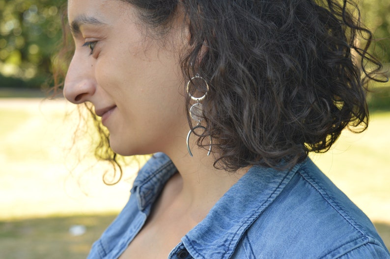 Silver Hammered Coin Charm Earrings, Silver Geometric Earrings, Silver Coin Earrings, Silver Dangle Drop Earrings, Boho Silver Coin Earrings image 8