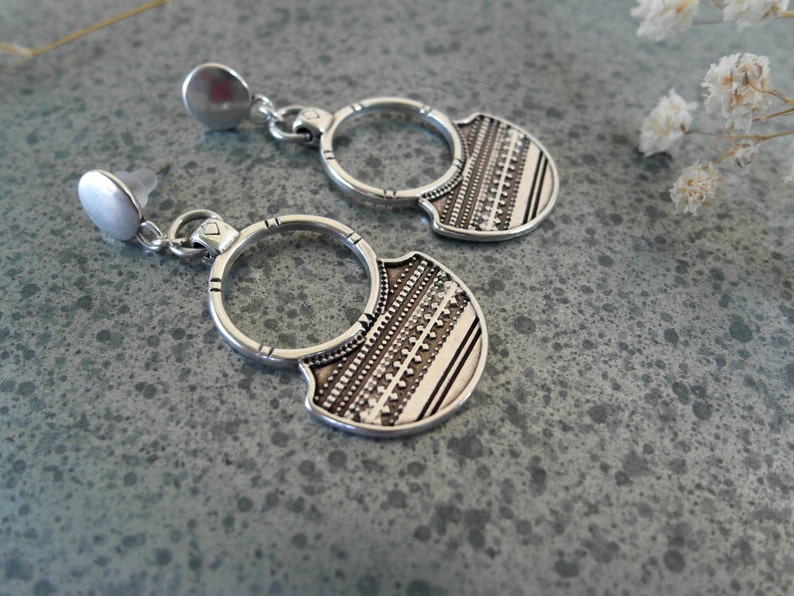 African Tuareg Shield Earrings, Silver dangle earrings, Bohemian Ethnic Tribal earrings, statement earrings, silver Tuareg jewelry image 4