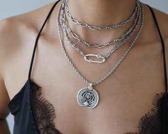 Greek Byzantine Coin pendant layered necklace, Ancient Greek Inspired Ethnic Tribal Historic Hellenic Medallion Modern jewelry, Gift for her