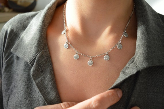 As Geheugen Azië Antique Silver Steel Chain Arabic Inspired Coins Choker - Etsy