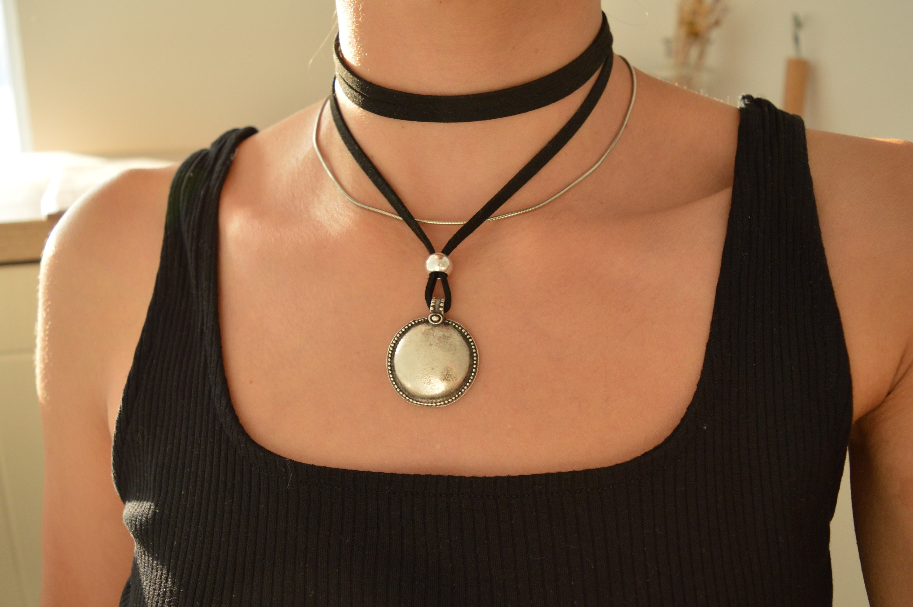 Black Leather Wrap Necklace Leather 