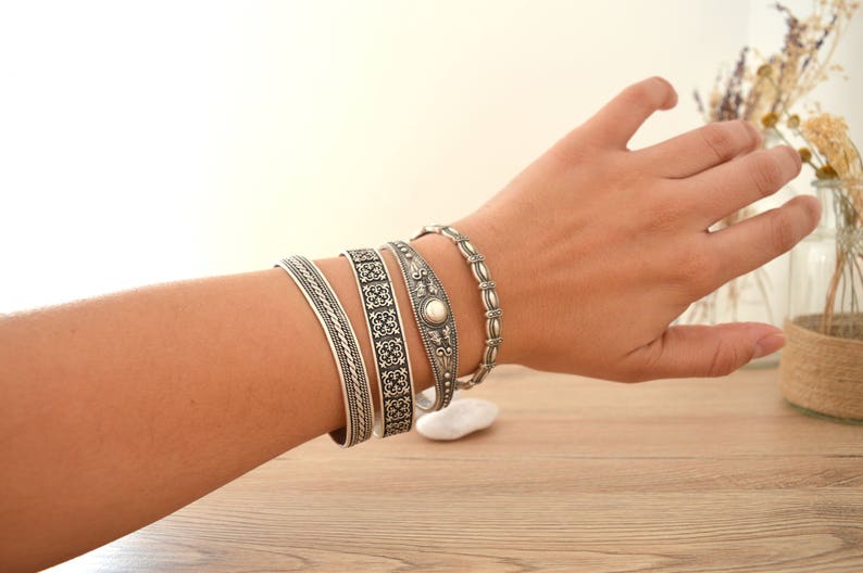 Bohemian Antique Silver TWISTED Bangle Cuff Stacking Bracelet Etsy