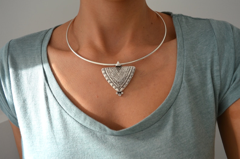 Silver Berber Tuareg Statement Collar Torque Necklace, African Ethnic Moroccan Jewelry, Tribal African, Mother's Day gift image 2