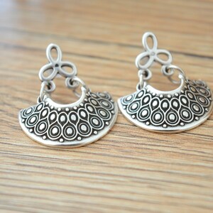 Antique silver dangling Greek Shield earrings, Silver half moon crescent earrings, Silver hemicycle dangle earrings,bohemian ethnic earrings image 7