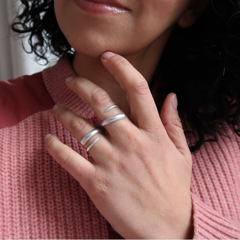 Antique Silver Soft OPEN TWISTED Ring, Open adjustable silver ring, Organic Stacking delicate rock stackable festival fashion retro ring image 3