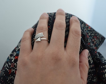 Silver Arrow Ring: Bohemian Knuckle Ring, Stacking Layering Unique Minimalist Jewelry Gift, Adjustable US Size 6-7.5