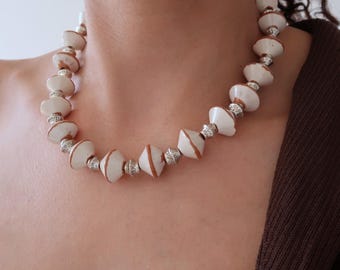 Handmade Terracotta Ceramic Bead Necklace: Bohemian Tribal Jewelry