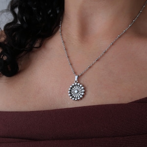 Antique Silver Daisy Flower Charm Necklace, Tiny Pendant, Floral Jewelry, Bohemian Boho Feminine, Girly, Cute Girl&#39;s Gift, Mother&#39;s Day gift