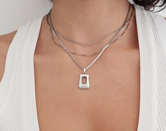 Antique Silver Hollow SQUARE pendant necklace, mix n' match necklace, layered geometric bohemian dainty delicate ethnic jewelry gift for her