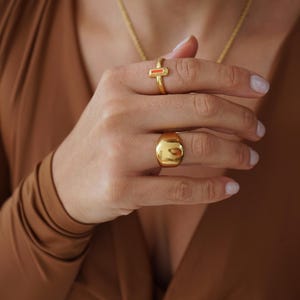 Bohemian Bright Gold BOLD DOME ring, Sade Organic Shape adjustable carved ring Dainty Big ElegantStacking Minimal Layered silver plated ring
