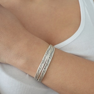 Antique silver engraved WAVE cuff stacking bracelet, Arm Candy, Bohemian Cuff Bangle Bracelet Jewellery, Gift for her, US wrist 6-7.5 inches image 3