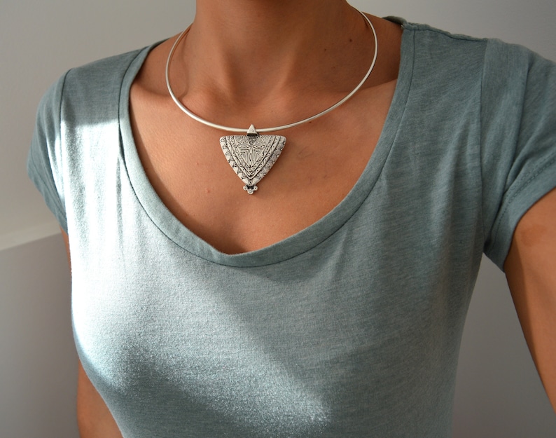 Silver Berber Tuareg Statement Collar Torque Necklace, African Ethnic Moroccan Jewelry, Tribal African, Mother's Day gift image 4