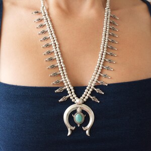 Half Moon Squash Blossom Necklace: Southwestern Statement Bohemian Festival Jewelry, Long Layering Necklace, Native-Inspired Design 2. Turquoise