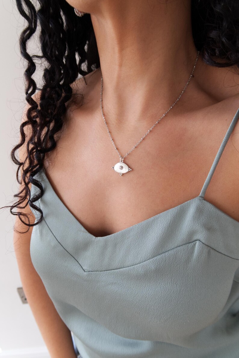 Silver Arabic Symbol Coin Pendant Medallion Necklace: Stainless Steel Chain, Ethnic Tribal Statement Jewelry, Vintage Inspired, Unique Gift image 2