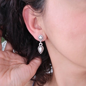 Antique silver dangling teardrop pushback earrings, Silver bohemian dangle tribal ethnic earrings, statement jewelry, gift for her
