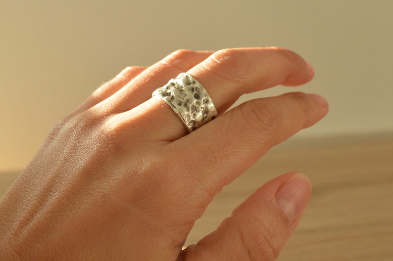 Boho Silver Modernist Ring Minimalist Silver Hammered Abstract Ring Unique Silver Affordable Ring Band Abstract Jewellery Ring Candy