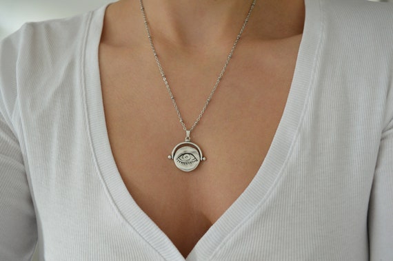 Silver EVIL EYE PROTECTION Engraved Pendant Necklace Stainless Steel Chain Necklace Ottoman Turkish Jewelry Cheap Gift for Her Etsy