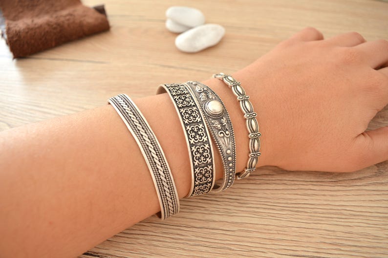 Bohemian Antique Silver TWISTED Bangle Cuff Stacking Bracelet Etsy