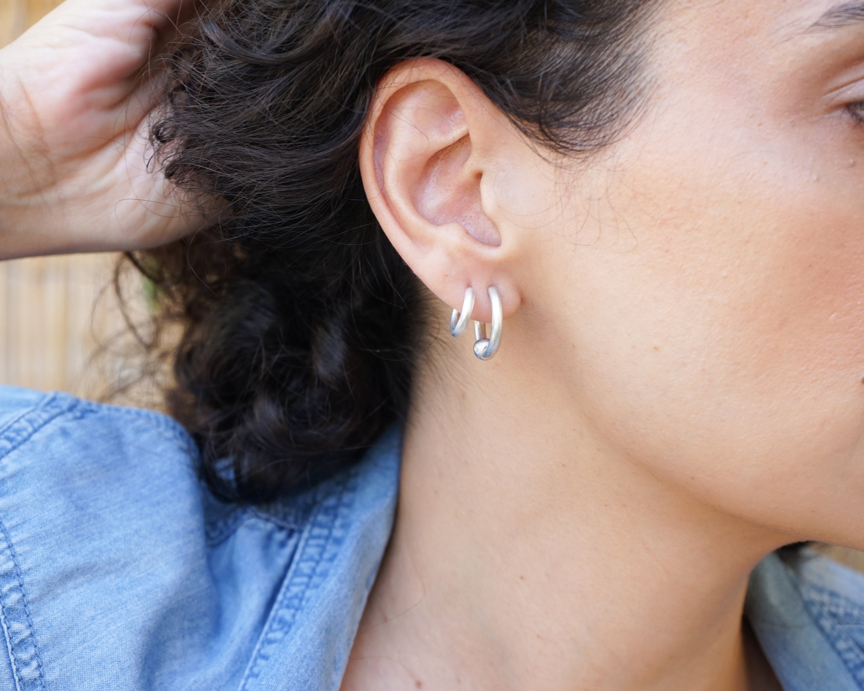 Silver Open Hoop Earrings with 1 Balls 3/4 Small Thick Etsy