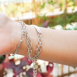 Silver Antique Hammered Half Cuff Chunky Cable Chain Bracelet, Stacking Bohemian Delicate Chunky Chain Cuff Bangle, Boho Layering bracelet image 3