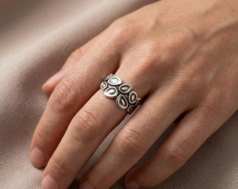 Silver Pebble Ring: Bohemian Stacking Symbolic Jewelry, Rock Style Statement Gift, Adjustable US Size 6.5-7.5