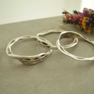 Silver THICK ROUND HAMMERED bangle cuff, circle shaped and oval shaped stacking bangle, Minimalist Arm Party Bangle, Free People Jewellery image 6