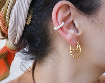Gold Thick Triple Asymmetrical Hoop Earrings, Large Chunky Multi Hoops, Stainless steel Earrings, Dainty Geometric Trend Minimal Boho Modern