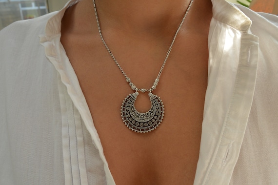 Bohemian Stainless Steel Turkish Statement Pendant Necklace
