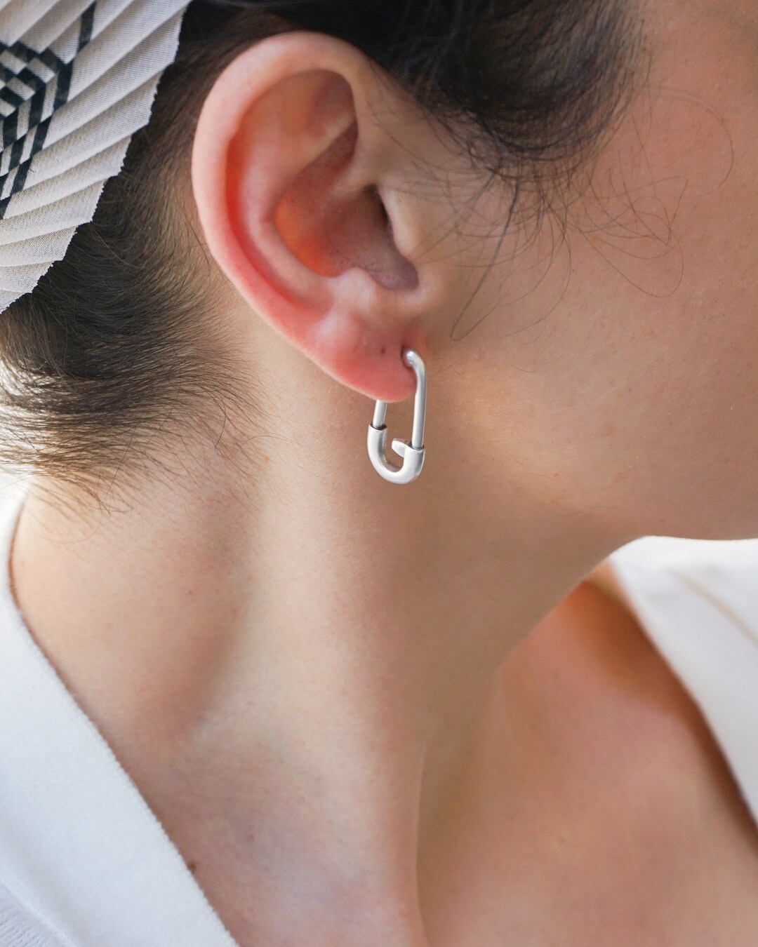 Silver Safety Pin Stud Earrings Large Safety Pin Earrings Etsy