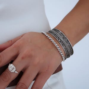 Bohemian Antique Silver Dotted Cuff Bangle: Stacking Bracelet