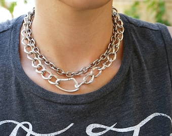 Antique Silver Thick Oval Chunky chain choker, Thick Chain Necklace, Punk Rock BikerStyle jewelry, Trace chain necklace, Cool gift for her