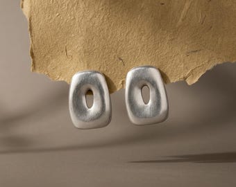 Organic Silver Statement Stud Earrings: Sculptural Modern Minimalist Earrings, Abstract Geometric Studs, Contemporary Jewellery
