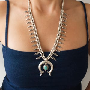 Half Moon Squash Blossom Necklace: Southwestern Statement Bohemian Festival Jewelry, Long Layering Necklace, Native-Inspired Design image 7