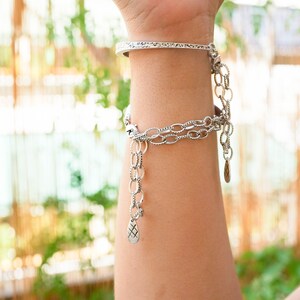 Silver Antique Hammered Half Cuff Chunky Cable Chain Bracelet, Stacking Bohemian Delicate Chunky Chain Cuff Bangle, Boho Layering bracelet image 4