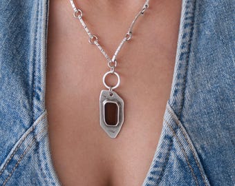 Brown Enamel Polygon Pendant Necklace: Geometric Statement Necklace, Modern Enamel, Abstract, Contemporary Jewelry, Gift for Her