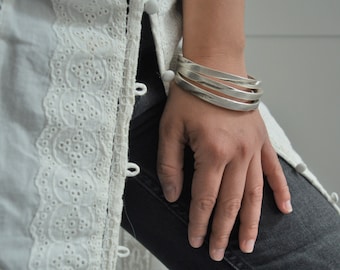 Antique Silver Thick SCRATCHED Bangle Cuff, Bohemian Delicate Minimalist Arm Party hammered stacking bracelet, Free People Style Jewelry