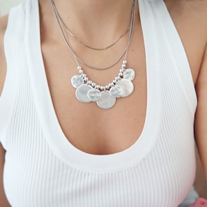 Hammered Coin Charm Necklace: Silver Plated Boho Jewelry