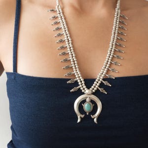 Half Moon Squash Blossom Necklace: Southwestern Statement Bohemian Festival Jewelry, Long Layering Necklace, Native-Inspired Design image 8