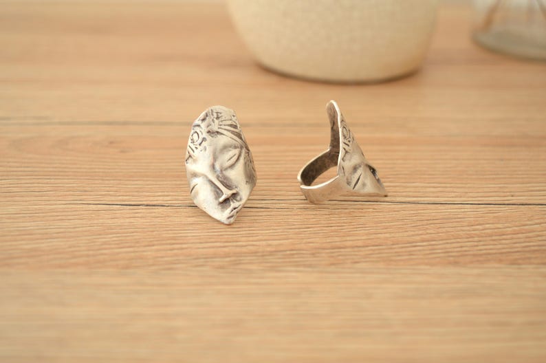 Replica of Archaeological Finds Ring Jewellery, Archaeological Face Ring, Adjustable Stackable Silver Statement Ring, Ancient Greek Jewelry image 9