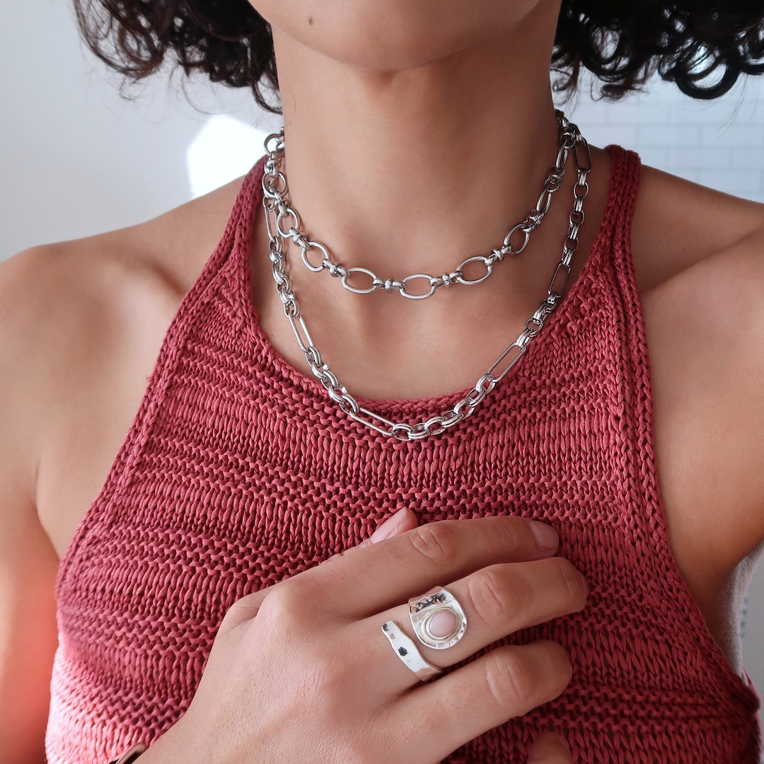Thick Rectangular/oval Stainless Steel Chain Choker Necklace, Punk Rock Bikerstyle, Trace Chain, Mix and Match Jewellery, Cool Gift for Her - Etsy UK