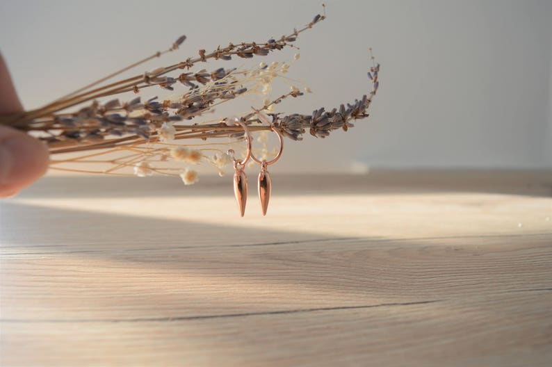 Rose Gold Spike charm earrings, Rose Gold dangling drop earrings, Rose Gold Stud Earrings, Bohemian Rose Gold Bridesmaid Earrings image 3