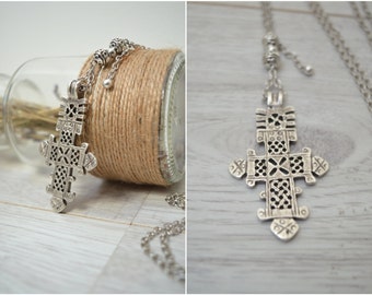 African Ethiopian Coptic Cross Necklace, African Jewelry, Ethnic Tribal Necklace, Large Pendant Amulet Necklace, Handmade Jewelry