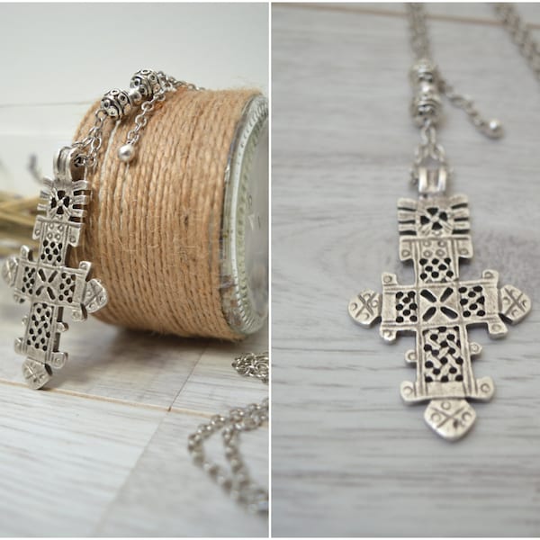 African Ethiopian Coptic Cross Necklace, African Jewelry, Ethnic Tribal Necklace, Large Pendant Amulet Necklace, Handmade Jewelry