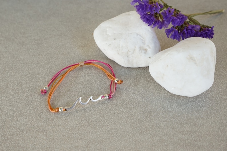 minimal jewelry minimalistic geometric boho summer sea ocean bracelet Silver Wave Adjustable Macram\u00e9 Bracelet gift for her bohemian
