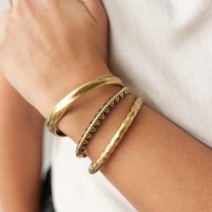 Thick Antique Brass Hammered Cuff Bracelet: Bohemian Limited Edition Jewelry Trending Styles, Organic Bangles with flowing free-form shape