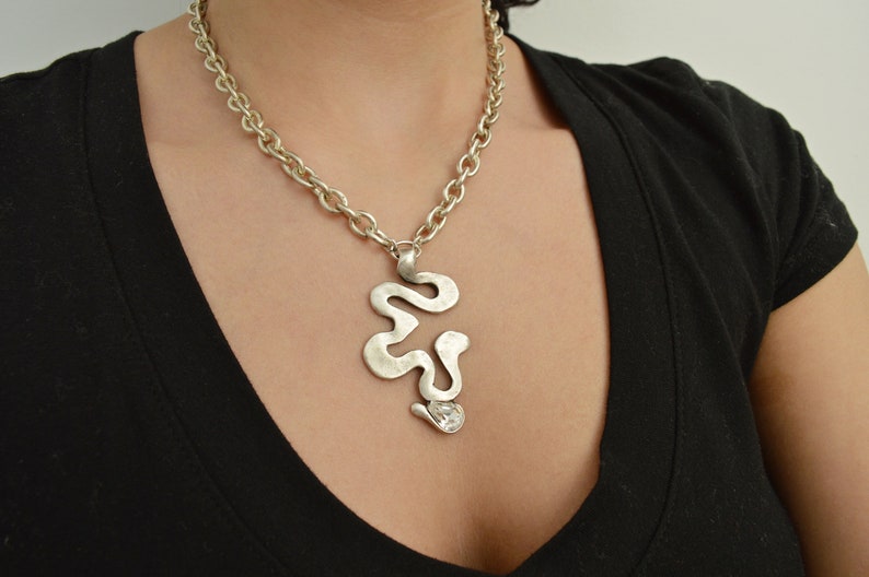 Silver Clear Swarovski SNAKE Pendant Necklace Swarovski | Etsy