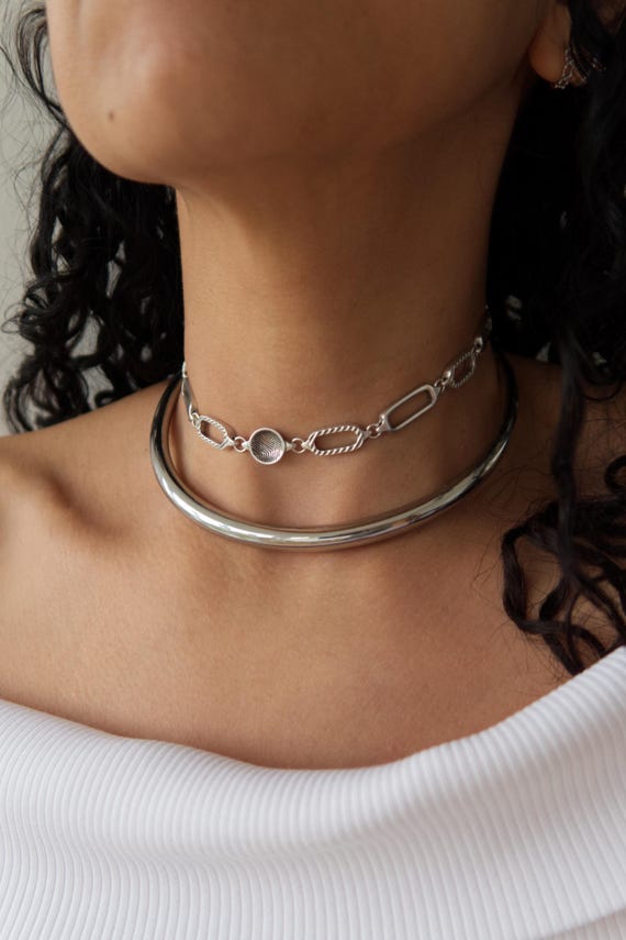 Chunky Silver Plated Chain Choker: Punk Biker Style Necklace - Etsy