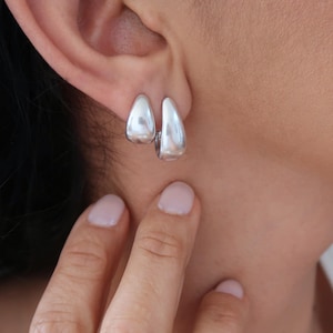 Silver Free Form Open Hoop Earrings: Minimalist Stacking Organic Shaped Hoops, Nature Inspired Hoops Gift for Women, Modern Artistic Present